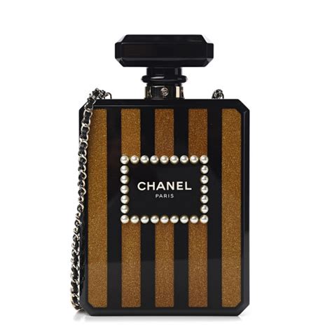 CHANEL Plexiglass Perfume Bottle Clutch Black Gold